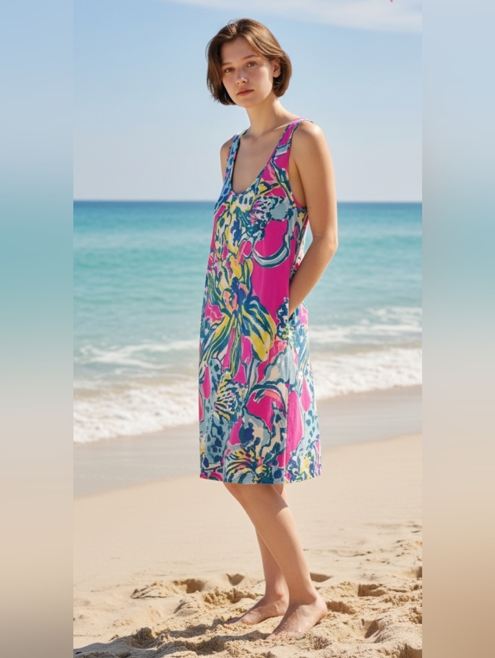 Lilly Pulitzer Pink Multicolor Floral Print Midi Dress